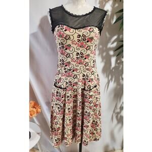 Effie's Heart Mesh Sleeveless Fit & Flare Rockabilly Dress Size S Floral Retro